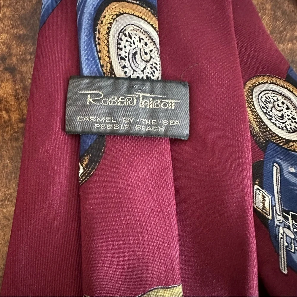 Robert Talbott Tie Jaguar Car Burgandy & Blue Silk Hand Sewn in USA 56” x 3.75”